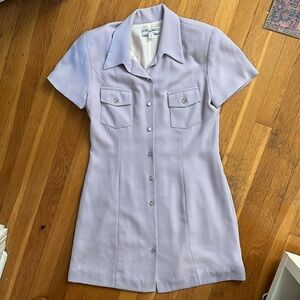 Vintage 90s Pearl Button Shirt Dress Lilac Purple Short Sleeve Size 8